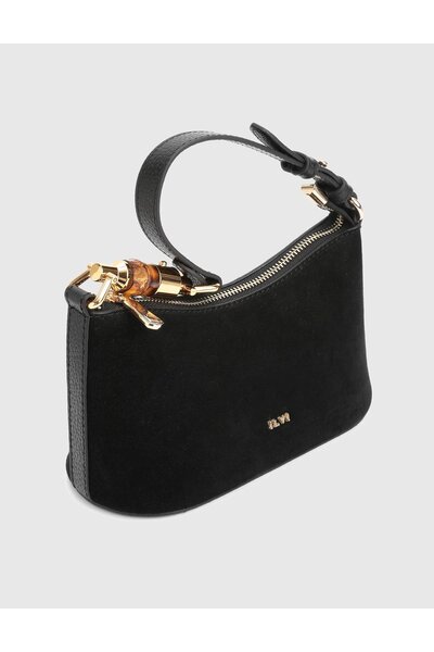 İLVİ Roomy Genuine Suede Leather Black Women's Shoulder Bag