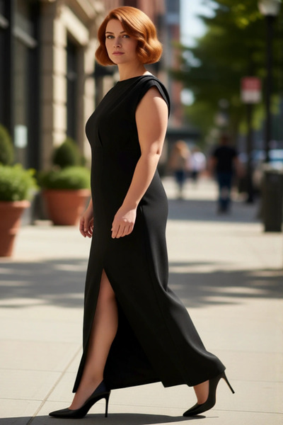 PayBuy فستان نسائي كبير الحجم بدون أكمام شق فستان سهرة طويل منسوج بتصميم أنيق...