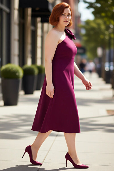 PayBuy Rochie midi bodycon pentru femei de mărime mare, cu un singur umăr, gu...