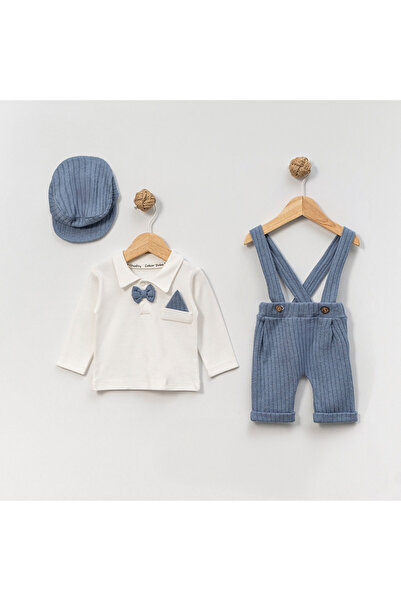 genybaby Erkek Bebek Triko Salopetli Takım - Papyonlu Şık 3'lü Kombin (0-12 Ay)