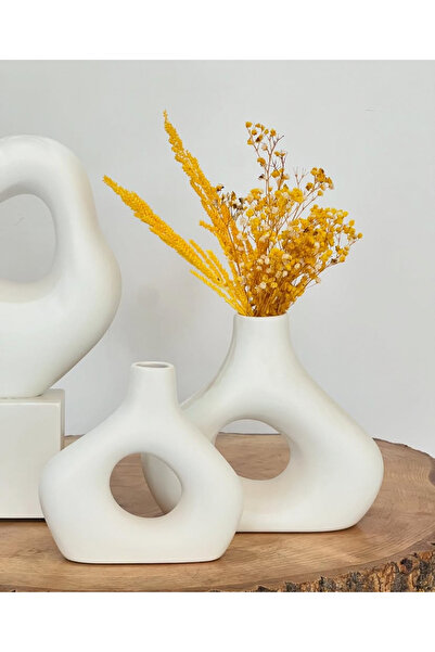 GiftCandle Modern Dekoratif Üçlü Beyaz Abstract Vazo Seti – Ev & Masa Üstü Süs