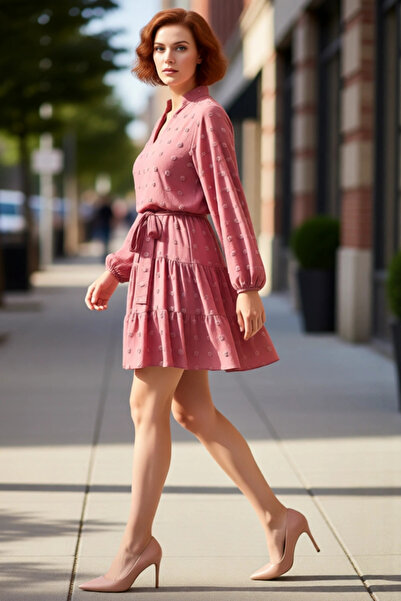 PayBuy Γυναικείο μίνι φόρεμα με υφή μπορντό με λαιμόκοψη σε σχήμα V για την άνοιξη και το φθινόπωρο Κομψή επιλογή σε μεγάλο μέγεθος.