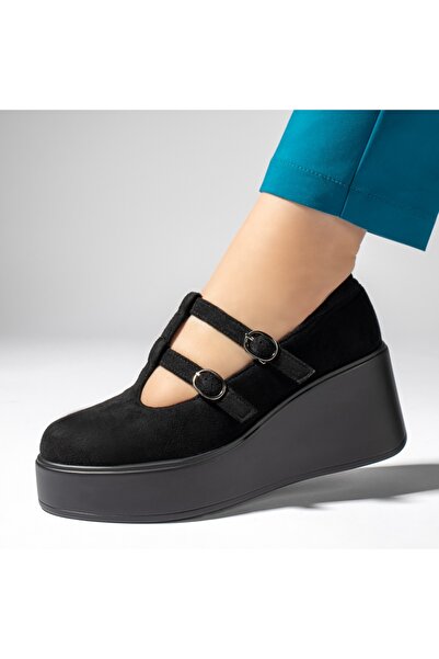 Modlet.ro Women's black suede casual platform shoes with straps MOD13447