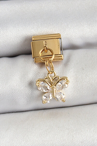 Skygo 316L Steel Dangle Zircon Stone Butterfly Model Gold Color Nomination Charm - Tj-Bc1434