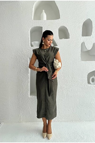 MY GRS SÜET KUMAŞ KENDİNDEN KUŞAKLI ELBİSE