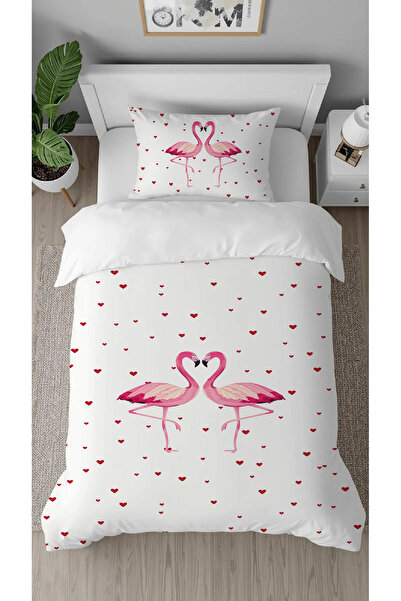 GREENDECOR Heart Flamingo Love Affection Pink Patterned Printed Specially Designed Single Duvet Cover Set Without Sheets