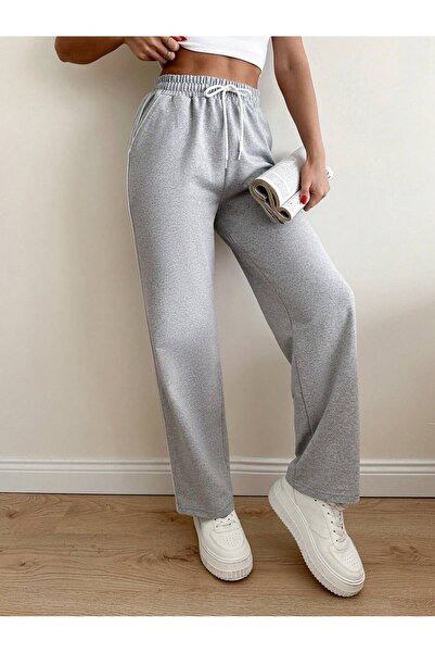 Miyalon Γυναικείο παντελόνι με ελαστική μέση με ρίγες στο πλάι και τσέπες, μαύρο unisex φαρδύ παντελόνι με φαρδύ πόδι