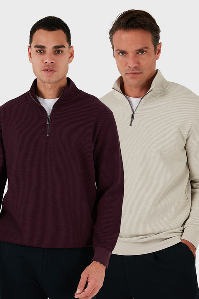 Buratti Памучна блуза с редовна кройка, половин цип и яка, 2 броя, мъжка SWEA...