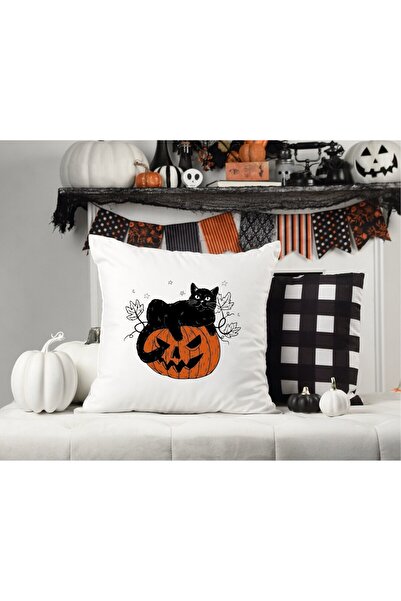 specialgift Pernă cu dovleac și pisică neagră 40x40 cm