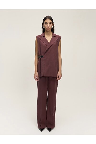 QOOQ STORE DERİ KEMER DETAYLI YELEK BORDO