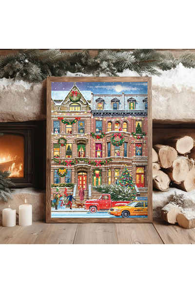 Creatick Design Christmas Temalı Tekli Ham Ahşap Çerçeveli Tablo Yılbaşı Yeni Yıl