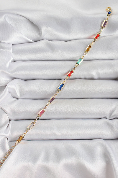 Skygo Brass Gold Color Mixed Color Square Zircon Stone Women's Bracelet - Tj-Bb7040