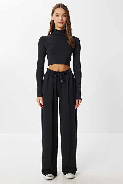 Lovelyİstanbul Pantaloni de trening din modal moale cu nervuri LUB0288 NEGRU