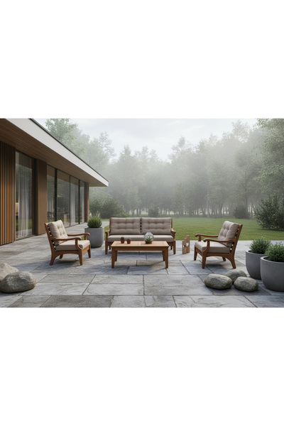 Root Art Nevada Iroko Ahşap Bahçe ve Balkon Oturma Grubu | 3.2.1 + Orta Sehpa...