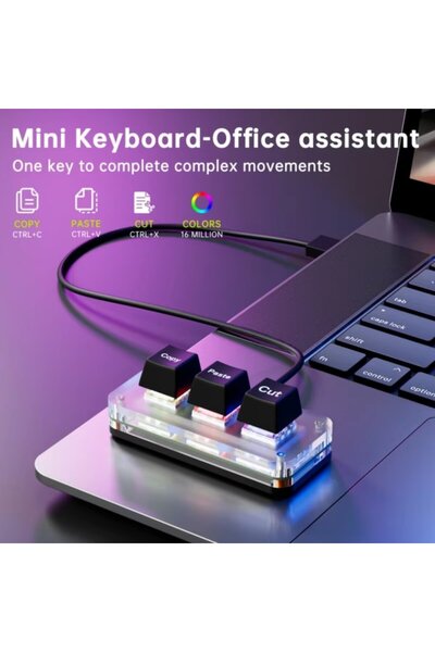 UnderShop Mini Programmable Mechanical Keyboard, 3-Key RGB, Black — Includes Natec Husky 1g Thermal Paste &