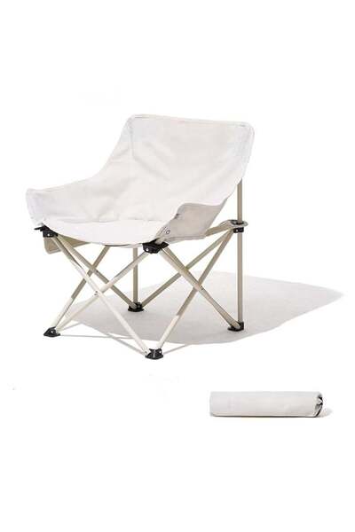 SUPPLIER Portable Folding Camping Chair with High Back Upholstered Side Pocket Headrest, Folding Moon Chair w