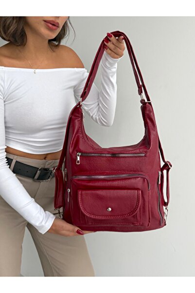 H&D COLLECTİON New Model with Cover, High Quality Soft Leather, Multi-Sectioned, Large Size Backpack and Shoulder Bag