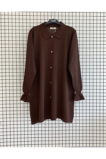 Armine Gömlek Yaka Kolu Lastikli Düğmeli Triko Tunik