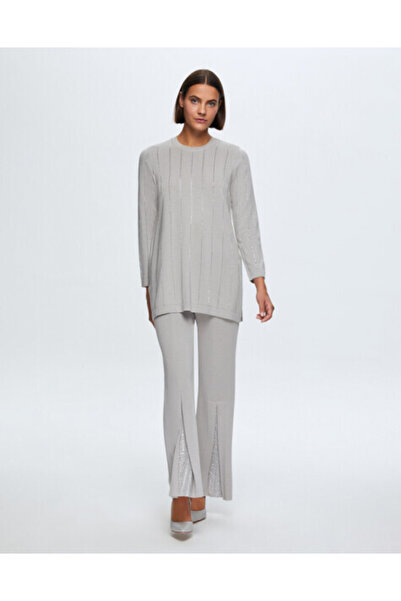 MISS DALIDA T24K-7011 Paçası Taşlı Triko Pantolon VİLLA-GREY