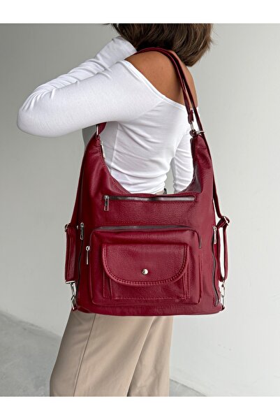 H&D COLLECTİON New Model with Cover, High Quality Soft Leather, Multi-Sectioned, Large Size Backpack and Shoulder Bag