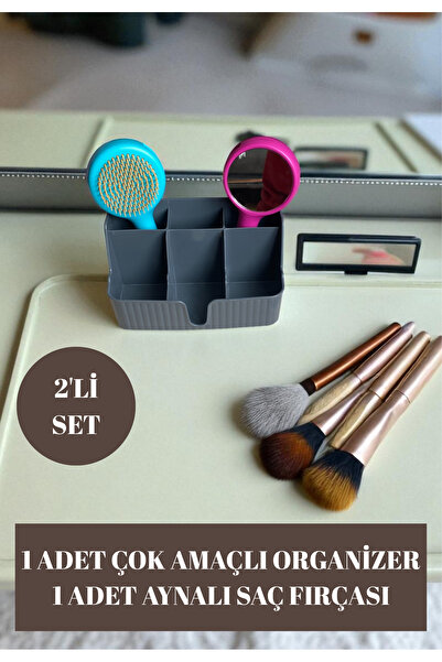 BN Cosmetics Set of 2 Makeup Organizer and Brush Comb Set with Mirror