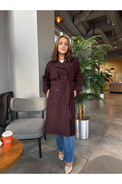 RESSHO Kadın Kemerli Uzun Trençkot – Su Geçirmez, Astarlı, Oversize Model