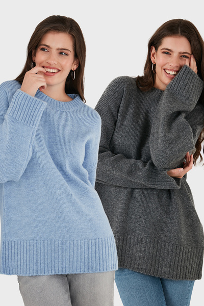 Lela Regular Fit guler rotund basic Pachet de 2 pulovere tricotate PULOVER 4616213S2