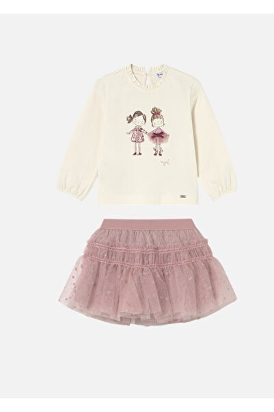 MAYORAL 1-4 Year Old Baby Girl Tutu Skirt and Blouse Set - Powder