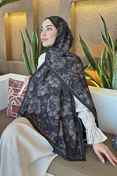 lamelif Lotus Desen Bambu Şal Siyah