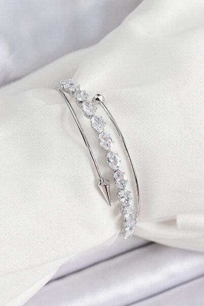 Skygo Brass Silver Color Barley Zircon Stone Women's Bracelet - Tj-Bb7064