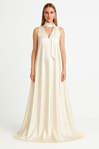 UNTIMELY Seyyar Şal Detaylı & A-Form Kalıp Maxi Boy Saten Şık Elbise