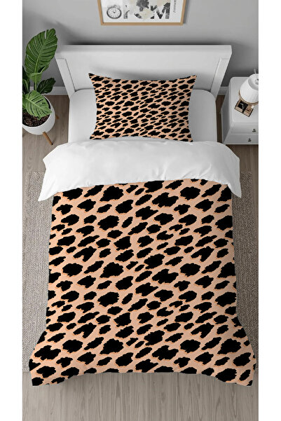 GREENDECOR Leopard Black Cream Patterned Printed Specially Designed Single Style Stylish Duvet Cover Set Without Sheets