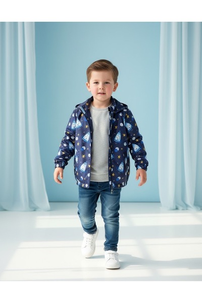 KUMRUNUN DÜNYASI Boy's Transitional Hooded Lined Raincoat Windbreaker Coat Jacket Waterproof