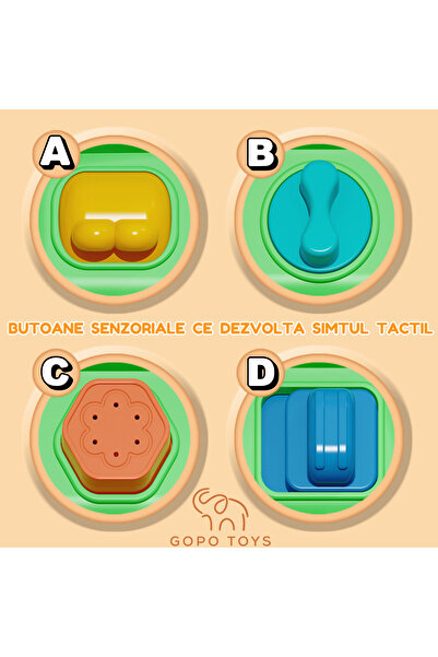 Gopo Toys Jucarie Interactiva Dinozaur cu Ciocanel si Pop-Up Animale - Joc Educativ Cu Litere si Forme