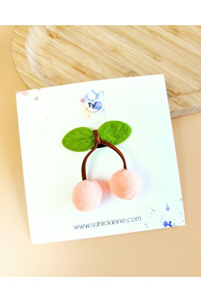 Sahici Anne Бебешка фиба за коса без косъм с черешово помпонче, 5 см - сьомга