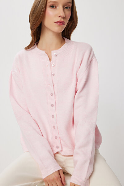 Lovelyİstanbul Buttoned Wool Effect Knitwear Cardigan Lbp0027 Pink