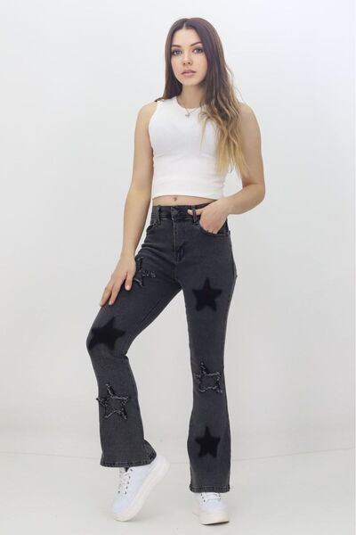 The Velavois Women's 6 Star Detailed Flared Jeans