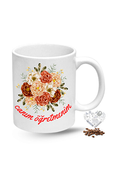 CAİSYA Teacher's Day Gift My Dear Teacher with Flowers Printed Porcelain Mug
