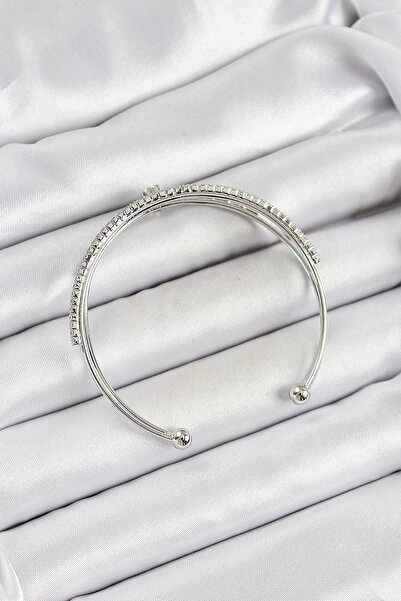 Skygo Brass Silver Color Zircon Stone Heart Detailed Women's Bracelet - Tj-Bb7062