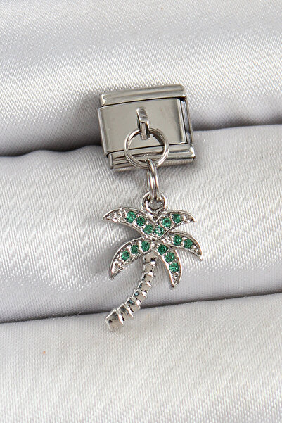 Skygo 316L Steel Dangle Zircon Stone Palm Tree Model Silver Color Nomination Charm - Tj-Bc1445