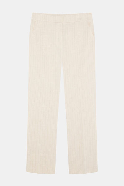 W Collection Ekru Striped Linen Mixed Pants