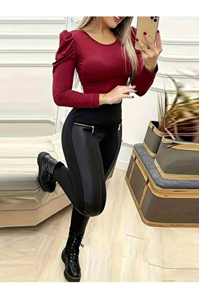 babatr.com Γυναικείο κολάν κατάδυσης με ψηλόμεσο δερμάτινο λεπτομερές φερμουάρ