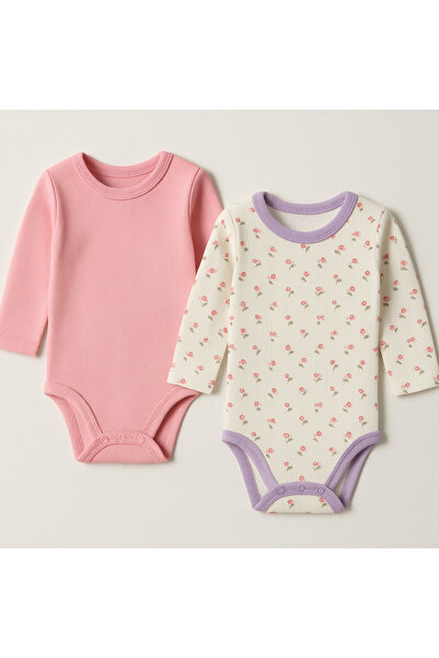 MYZİ STORE Yenidoğan Bebek Uzun Kollu Çıtçıtlı Body 2' li %100 Pamuk Badi Zıbın