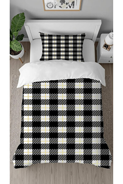 GREENDECOR Set de lenjerie de pat elegant, cu model geometric pătrat, cu impr...