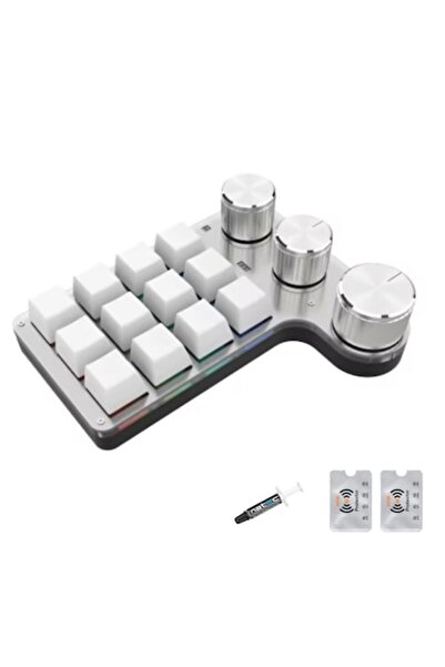 UnderShop Mini Programmable Keyboard, 12-key, 3 knobs, RGB, White, includes 1g thermal paste & 2 RFID