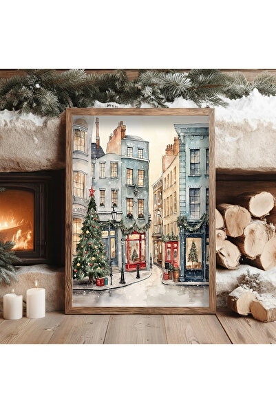 Creatick Design Christmas Temalı Tekli Ham Ahşap Çerçeveli Tablo Yılbaşı Yeni...