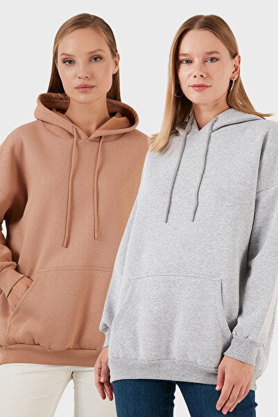 Lela Regular Fit Cotton Hooded Collar Fleece-Lined Winter 2-Pack Sweat Sweat 5863854S2