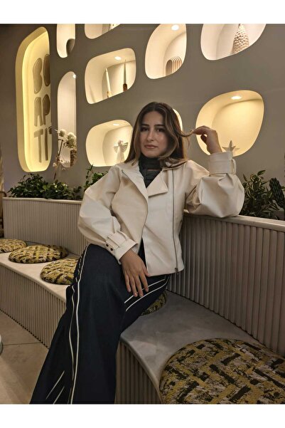 derrymore Жіноча шкіряна куртка з кремовим рукавом