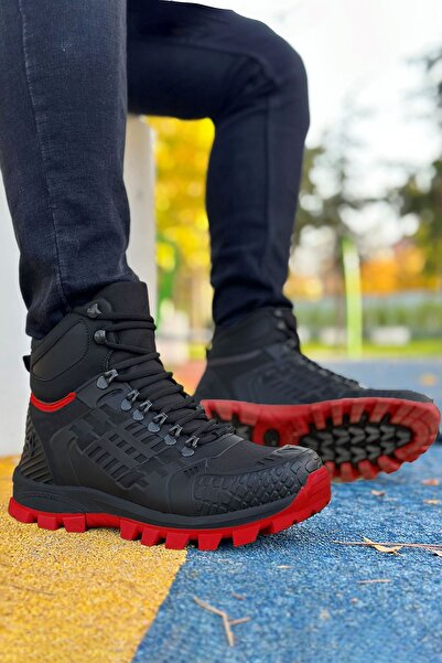 Deri De Luxe Μαύρες ανδρικές μπότες πεζοπορίας για εξωτερικούς χώρους