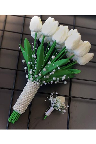 Diana Accessory Islak Lale Buket’i Damat Yaka Çiçegi Hediye 11+1 İNCİSAP+ISLA...